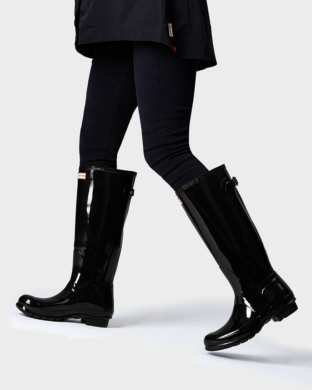 Hunter Original Back Adjustable Gloss Tall Rain Boots - On Sale Womens Black - EWVALN693